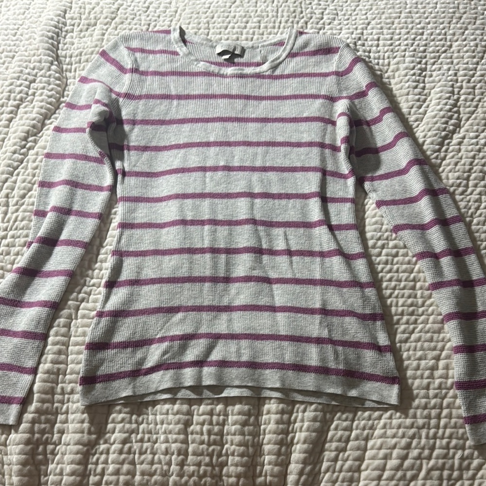 Cashmere Striped Long Sleeve Top - Gray and Purple